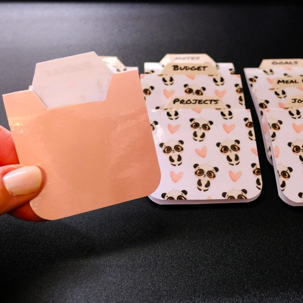 Handmade Magnetic Planner Tabs, journal, dividers, panda bear, pink hearts, gift
